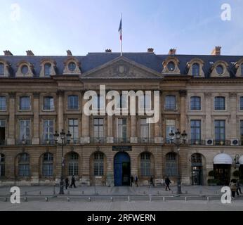 Paris, Frankreich - Oktober 26 2017: Ministère de la Justice in Place Vendome, im 1. Arrondissement von Paris, nördlich der Tuilerien Stockfoto