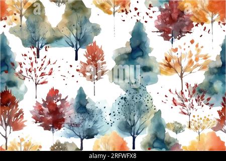 Vektordarstellung des Herbstbaums mit Aquarell-Set auf weißem Hintergrund Stock Vektor