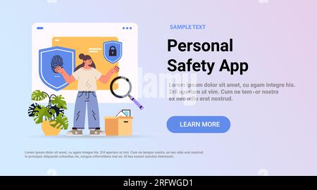 Programmiererin mit Computer-App zur Entwicklung einer neuen persönlichen Sicherheitsanwendung mit zwei-Faktor-Authentifizierung Stock Vektor