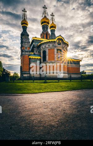 Die großen denkmalgeschützten Gebäude auf der mathildenhöhe darmstadt Stockfoto