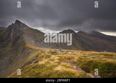 Blick auf den Gipfel von Cir Mhor, Insel Arran Stockfoto