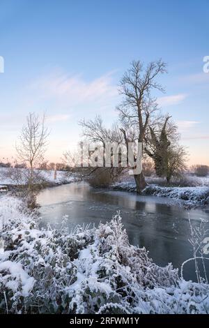 River Cam im Winter bei Grantchester Meadows Stockfoto