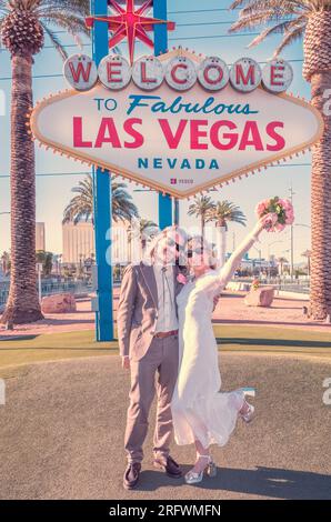 Hochzeit in Las Vegas, Nevada mit Johnny Cash-Thema. Stockfoto