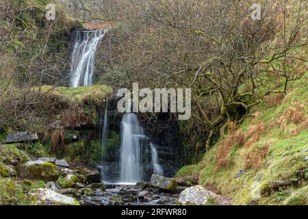 Wasserfälle im Blaen y Glyn Torpantau in den Central Brecon Beacons, heute bekannt als Bannau Brycheiniog im Central Beacons National Park South Wales Stockfoto