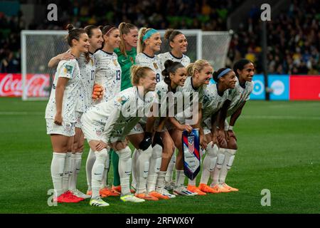 Melbourne, Aus. 06. Aug. 2023. Melbourne, Australien, August 6. 2023: Die USA beginnen XI Posen Sie für ein Foto während der FIFA Womens World Cup-Runde 2023 zwischen Schweden und den USA im Melbourne Rectangular Stadium (AAMI Park) in Melbourne, Australien. 16. (NOE Llamas/SPP) Guthaben: SPP Sport Press Photo. Alamy Live News Stockfoto