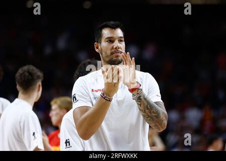 Willy Hernangomez wird am 4. August 2023 beim internationalen Basketballspiel zwischen Spanien und Venezuela im Pavillon des Wizink Center in Madrid, Spanien, gesehen Stockfoto