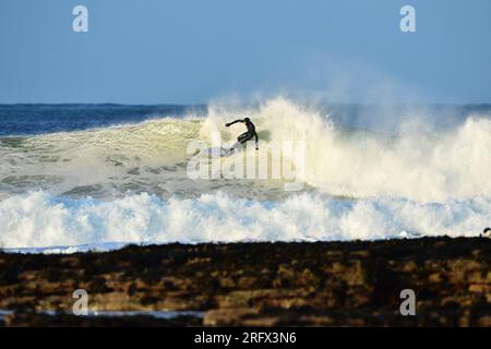 Surfer auf dem Wappen der Welle Stockfoto