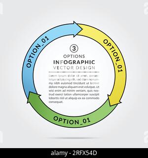 Kreisförmige angeschlossene Infografiken mit 3 Optionen. Kreisförmige Infografik-Designvorlage für Runddiagramm, Diagramm, Webdesign, Banner. Stock Vektor
