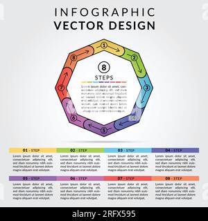 8 Schritte Info Grafikdesign-Vorlage. Moderne Infografik-Vorlage. 8 Schritte der Infografik können für geschäftliche Zwecke verwendet werden. Stock Vektor