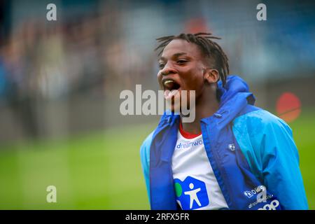 Drammen, Norwegen, 05. August 2023. Vålerenga zwielichtige Jatta feiert nach dem Spiel zwischen Strømsgodset und Vålerenga im Marienlyst-Stadion in Drammen. Kredit: Frode Arnesen/Alamy Live News Stockfoto