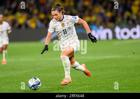 Melbourne, Australien. 06. Aug. 2023. Savannah Demelo aus den USA während des FIFA Women's World Cup 2023 zwischen Sweden Women und USA Women im Melbourne Rectangular Stadium, Melbourne, Australien, am 6. August 2023. Foto von Richard Nicholson. Nur redaktionelle Verwendung, Lizenz für kommerzielle Verwendung erforderlich. Keine Verwendung bei Wetten, Spielen oder Veröffentlichungen von Clubs/Ligen/Spielern. Kredit: UK Sports Pics Ltd/Alamy Live News Stockfoto