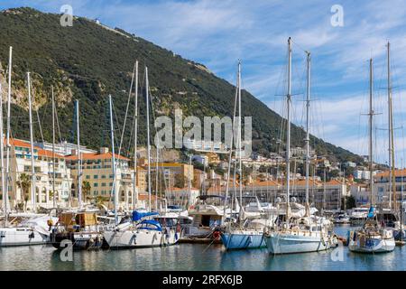 Yachten und Apartments in Queensway Quay Marina, Gibraltar. Stockfoto