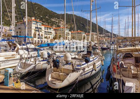 Yachten und Apartments in Queensway Quay Marina, Gibraltar. Stockfoto