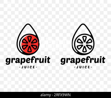 Grapefruit, Pomelo, Grapefruitsaft, Grapefruit im Tropfen, grafisches Design. Obst und Zitrusfrüchte, Getränke, Lebensmittel, Getränke, saftig und trinken, Vektordesign Stock Vektor