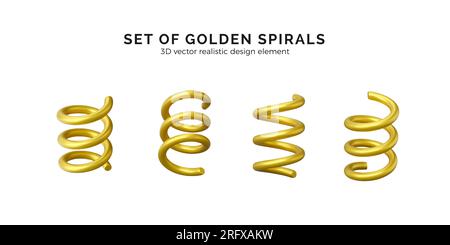 Konfetti-Set mit goldener Spirale. Realistische, verdrehte 3D-Kurve für Grußkarten und Banner. Vektordarstellung Stock Vektor