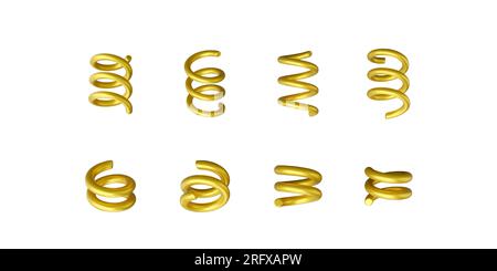 3D goldfarbenes Spiralset. Luxuriöse Konfetti-Dekoration. Glänzendes Design-Element für Geburtstagsfeiern. Vektordarstellung Stock Vektor