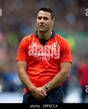 5. August 2023: The Famous Grouse Nations Series. Schiedsrichter Ben O'Keeffe während der Scotland gegen France International, Scottish Gas - Murrayfield, Edinburgh. Kredit: Ian Rutherford Alamy Live News Stockfoto