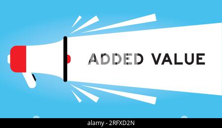 Farbiges Megafon-Symbol mit hinzugefügtem Wort in weißem Banner auf blauem Hintergrund Stock Vektor