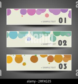 Farbenfroher Vektorsatz mit drei Headerdesigns mit Punkten und Kreisen Stock Vektor