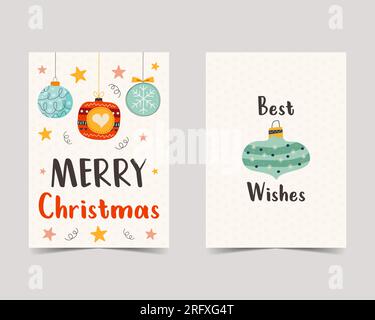 Frohe Weihnachtskarten im niedlichen flachen Stil. Minimalistisches Weihnachtsdesign. Postervorlagen zu Weihnachten. Stock Vektor trendige Broschürenhintergründe Stock Vektor