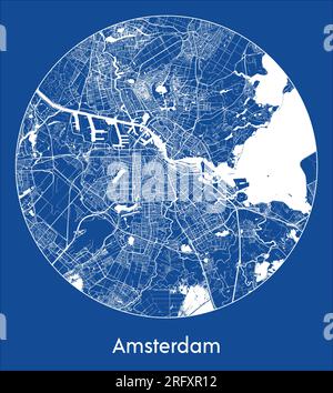 Stadtplan Amsterdam Niederlande Europa Blauer Druck kreisförmige Vektordarstellung Stock Vektor