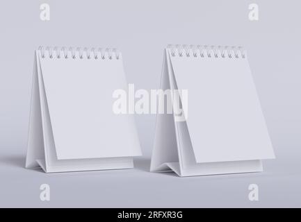 Tischkalender mit 3D-Software in Weiß und realistischer Textur gerendert Stockfoto
