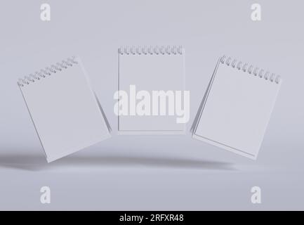 Tischkalender mit 3D-Software in Weiß und realistischer Textur gerendert Stockfoto