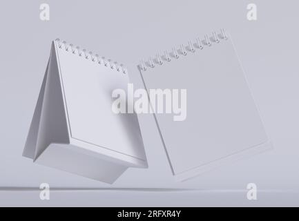 Tischkalender mit 3D-Software in Weiß und realistischer Textur gerendert Stockfoto