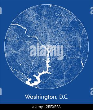 Stadtplan Washington, D.C. Vereinigte Staaten Nordamerika Blaue Darstellung des Kreisvektors Stock Vektor