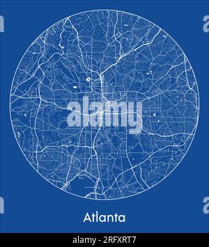 Stadtplan Atlanta Vereinigte Staaten Nordamerika Blaudruck kreisförmige Vektordarstellung Stock Vektor