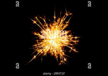 Feuerwerk, Funken, Isolate auf schwarzem Hintergrund Stockfoto
