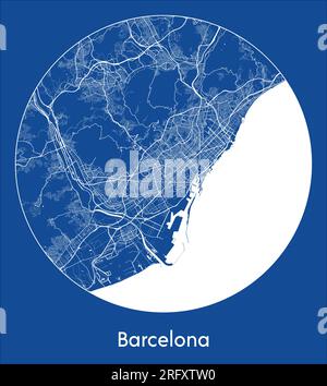 Stadtplan Barcelona Spanien Europa Blauer Druck kreisförmige Vektordarstellung Stock Vektor