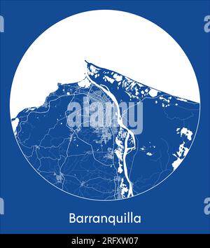 Stadtplan Barranquilla Kolumbien Südamerika Blau runder Kreisvektor Illustration Stock Vektor