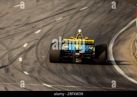 Nashville, Tennessee, USA. 5. Aug. 2023. Fahrer der INDYCAR-Serie, DEVLIN Defrancesco (29) aus Toronto, Kanada, qualifiziert sich für den Big Machine Music City Grand Prix auf den Straßen von Nashville in Nashville, TN, USA. (Kreditbild: © Walter G. Arce Sr./ZUMA Press Wire) NUR REDAKTIONELLE VERWENDUNG! Nicht für den kommerziellen GEBRAUCH! Stockfoto