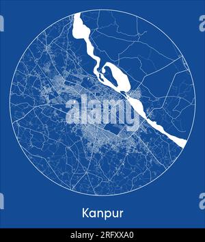 Stadtplan Kanpur Indien Asien Blau aufgedruckt kreisförmige Vektordarstellung Stock Vektor