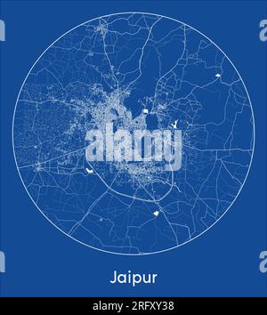 Stadtplan Jaipur Indien Asien Blau aufgedruckt kreisförmige Vektordarstellung Stock Vektor