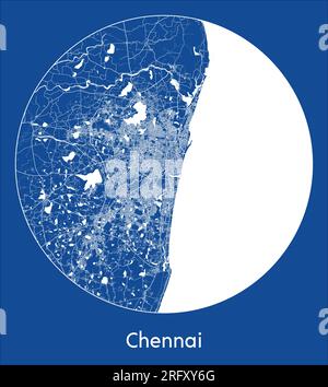 Stadtplan Chennai Indien Asien Blau runder Kreisvektor Stock Vektor