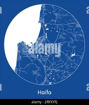 Stadtplan Haifa Israel Asien Blau runder Kreisvektor Stock Vektor