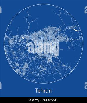 Stadtplan Teheran Iran Asien Blauer Druck runder Vektorvektor Stock Vektor