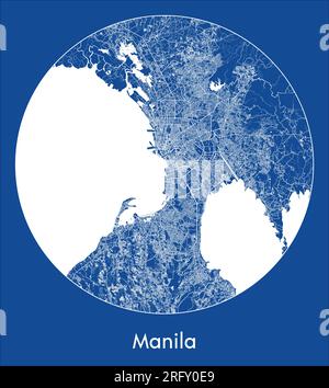 Stadtplan Manila Philippinen Asien Blauer Druck runder Kreisvektor Illustration Stock Vektor