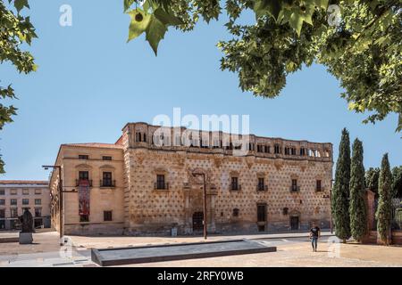 Palast der Herzöge des Infantados im elisabethanischen gotischen Stil mit Renaissance-Elementen in der Stadt Guadalajara, Castilla la Mancha, Spanien. Stockfoto