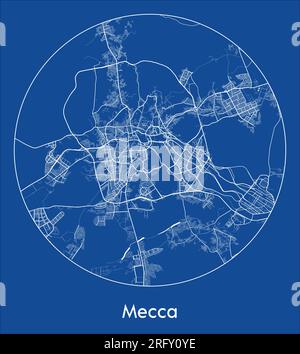 Stadtplan Mekka Saudi-Arabien Asien Blau runder Kreisvektor Stock Vektor