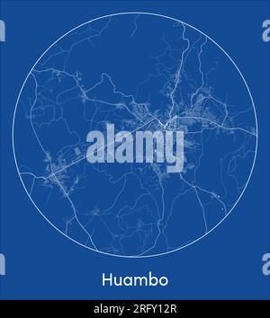Stadtplan Huambo Angola Afrika Blau-Druck runder Vektorvektor Stock Vektor