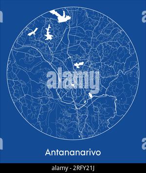 Stadtplan Antananarivo Madagaskar Afrika Blau-Druck runder Vektorvektor Stock Vektor