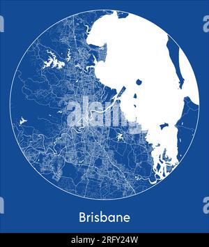 Stadtplan Brisbane Australien Blau-Druck Kreisvektor-Illustration Stock Vektor