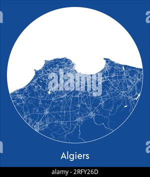 Stadtplan Algier Algerien Afrika Blau aufgedruckte kreisförmige Vektordarstellung Stock Vektor