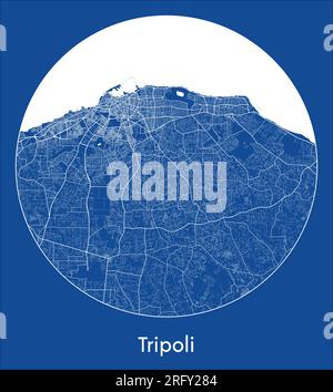 Stadtplan Tripolis Libyen Afrika Blau-Druck rund Kreis Vektordarstellung Stock Vektor