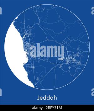 Stadtplan Jeddah Saudi-Arabien Asien Blau runder Kreisvektor Illustration Stock Vektor