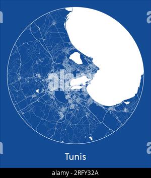 Stadtplan Tunis Tunesien Afrika Blau-Druck rund Kreis Vektordarstellung Stock Vektor