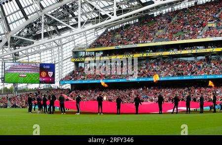 6. August 2023; Aviva Stadium, Dublin, Irland: Pre Season Football Friendly, Manchester United gegen Athletic Bilbao; Zeremonie vor dem Anstoß Stockfoto